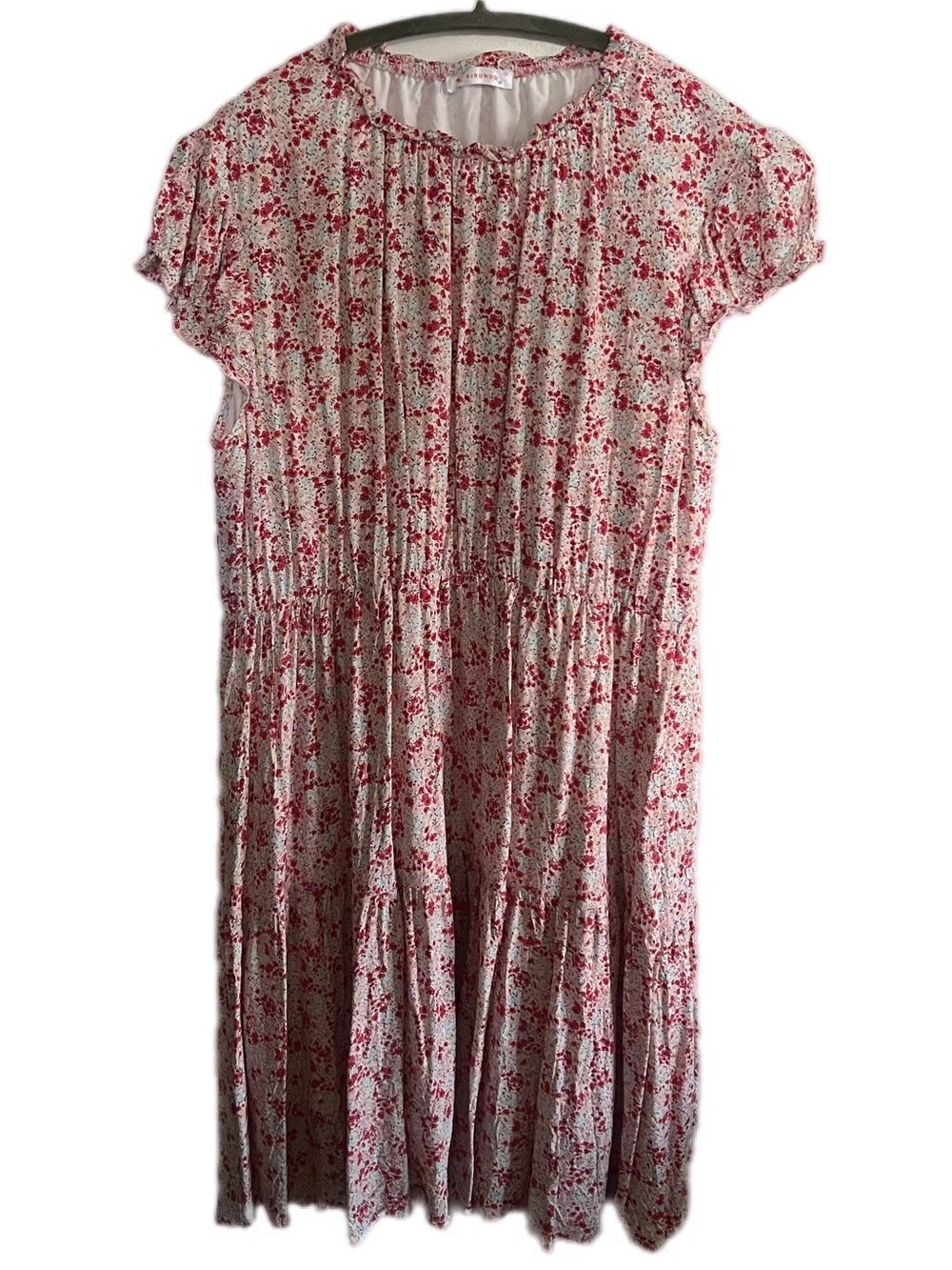 Kirundo Light Pink Blue Floral Tiered Ruffle Sleeve Midi Dress Cottagecore - Picture 2 of 11